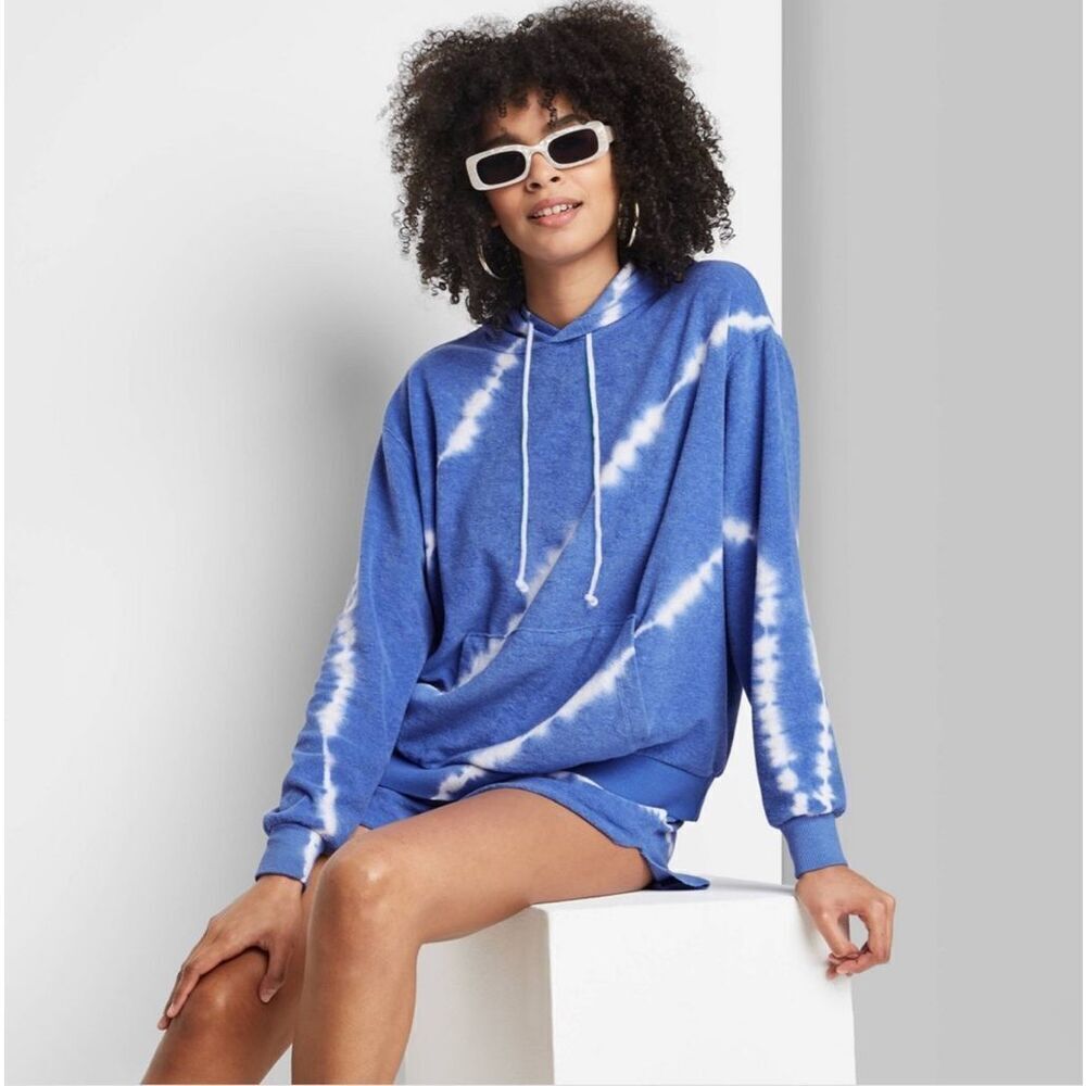 Wild Fable Blue Tie Dye Oversized Hoodie XS French Terry Sweatshirt - Picture 1 of 9